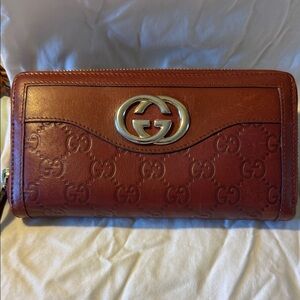 Gucci Cognac Leather Zip-Around Wallet